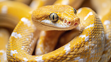 Obraz premium Golden snake with intricate markings coiled gracefully