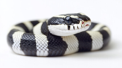 Fototapeta premium striking black and white snake coiled elegantly on white background