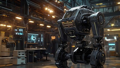 Autonomous Autonomous Security Bot With Carbon Fiber In High-Tech Industrial Facility