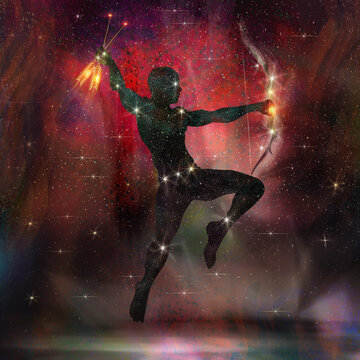 abstract Orion Constellation illustration art. magical glowing neon effect with abstract starry night sky technology background and Concept of NFT technology. 