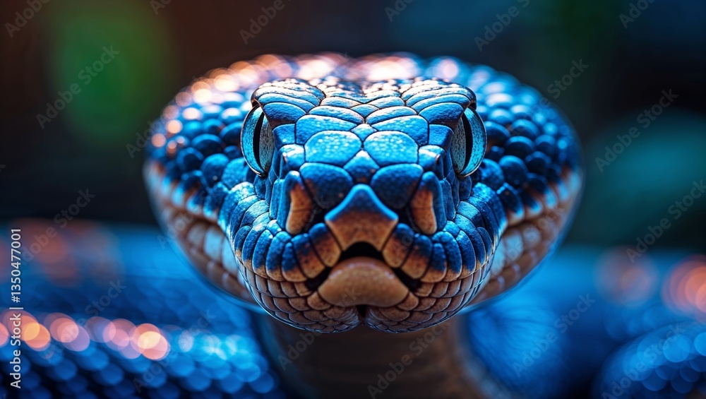 Poster close-up of a colorful snake displaying intricate scales and textures in a natural setting during da