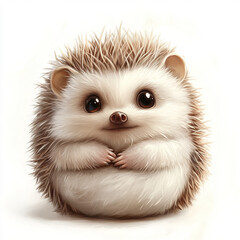 Obraz premium tiny cartoon hedgehog curled into fluffy ball, looking adorable