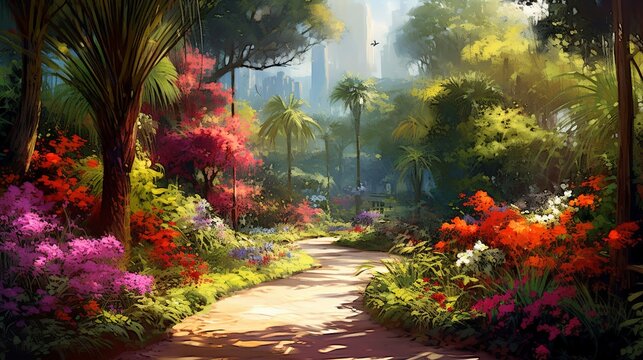 A photo of a lush and vibrant botanical garden oil