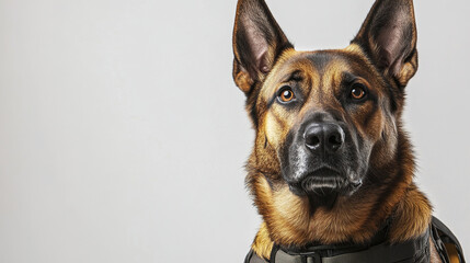 Obraz premium well trained service dog in uniform standing ready