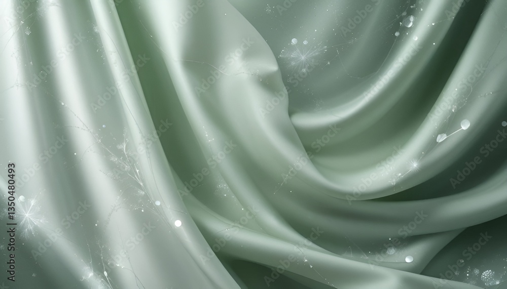 Poster close up of flowing light green fabric with glitter and soft lighting creating a smooth texture