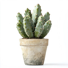Ariocarpus plant in rustic pot on white background