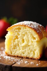 Close-up of a single, fluffy bisquet sweet bread, image, macro, flour