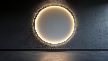 Artistic gallery wall mockup featuring an abstract circular frame under dramatic spotlighting