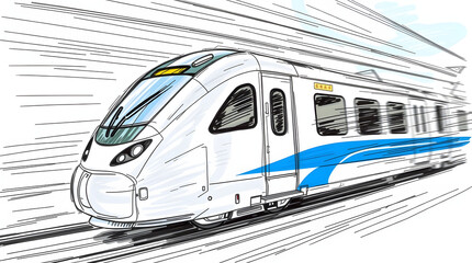 Naklejka premium A modern, sleek train at a station, depicted in vibrant, artistic digital rendering.