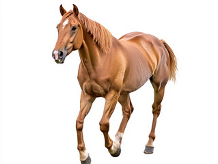 Obraz premium Galloping Brown Horse on White background