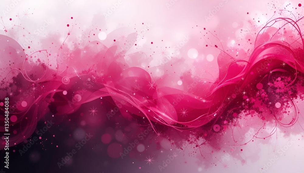 Poster abstract pink design with flowing shapes and sparkling elements creating a dreamy background