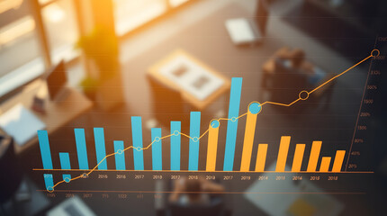 Graph, chart, data, analytics, business, finance, statistics, bars, lines, trends, analysis, growth, decline, metrics, performance, visualization, digital, screen, monitor, office, workplace, corporat