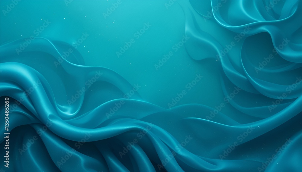 Poster abstract teal background with flowing fabric and small sparkles creating a soft and elegant design