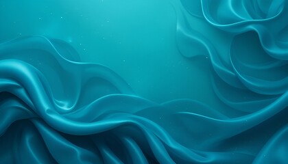 Obraz premium Abstract teal background with flowing fabric and small sparkles creating a soft and elegant design