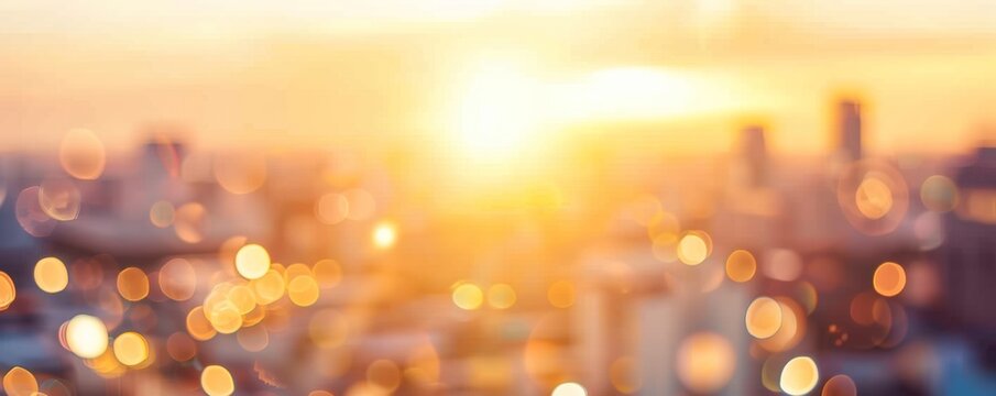  Summer sun blur golden hour hot sunset sky with city rooftop view background cityscape office building landscape blurry urban warm bright heat wave lights skyline heatwave bokeh for evening party