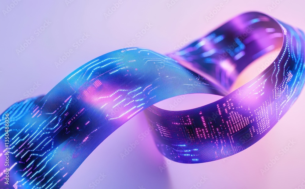 Aufkleber abstract digital ribbon with glowing circuits and colorful lights, representing technology, innovati