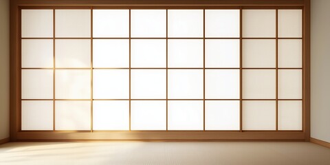Traditional Japanese Shoji Sliding Door Window with Soft Light