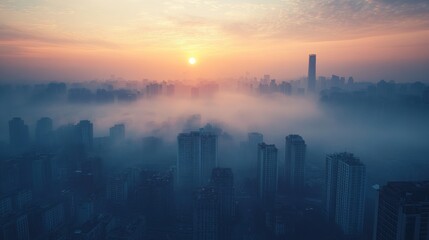 Fototapeta premium Misty Sunrise over City Skyline