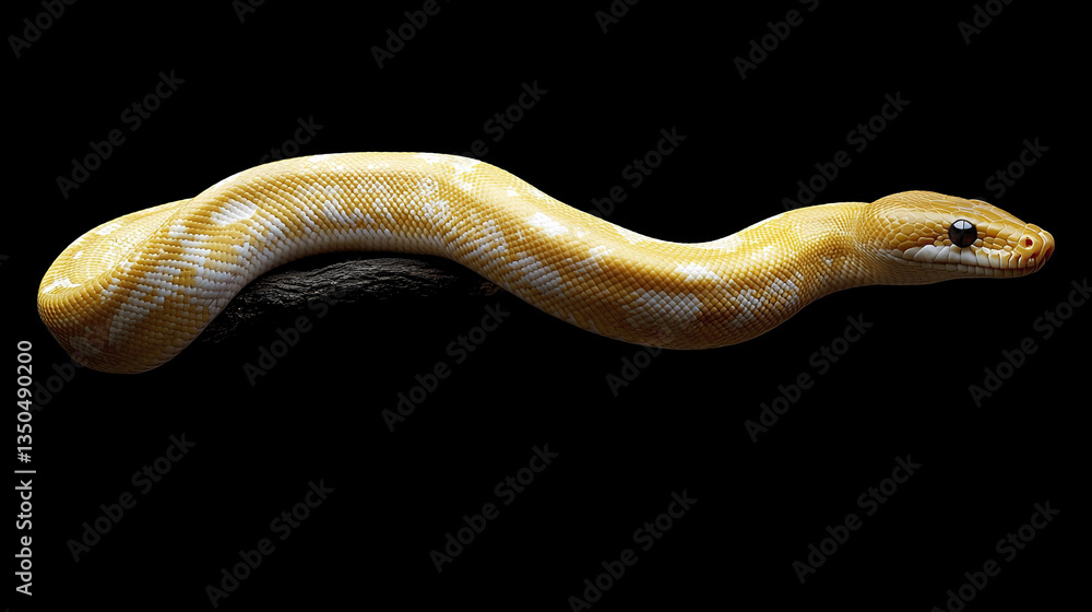 Poster golden python on black background, showcasing its scales and elegant form