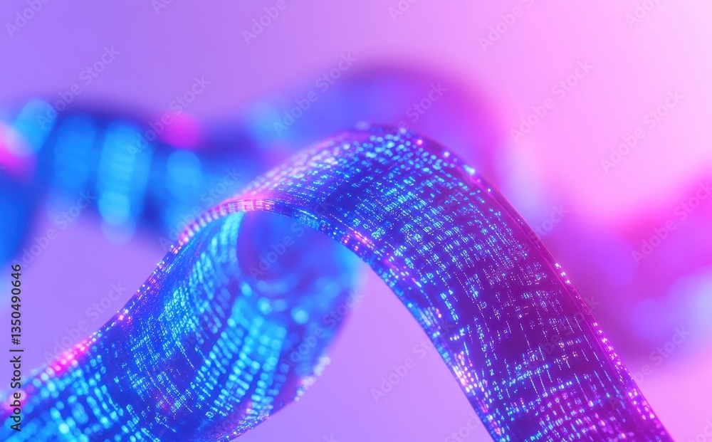Poster abstract glowing ribbon with vibrant digital patterns showcasing technology and creativity in a mode