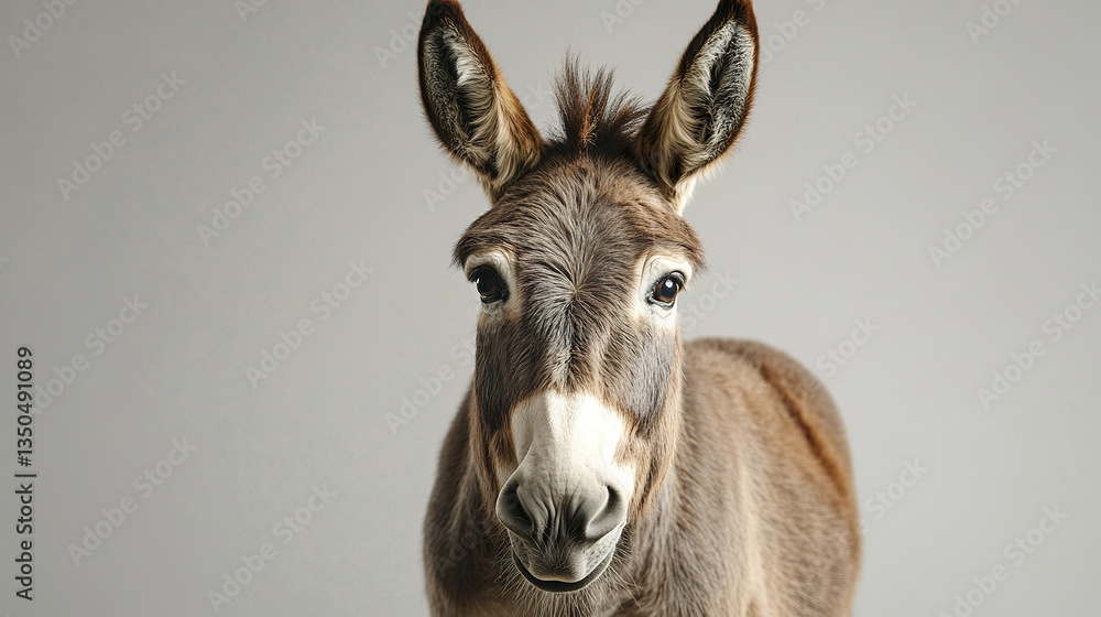 Poster curious donkey with expressive eyes in studio setting