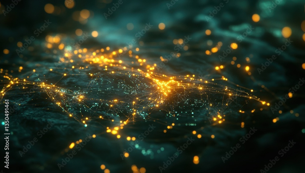 Poster abstract network connection background with glowing lights showcasing digital technology and data fl