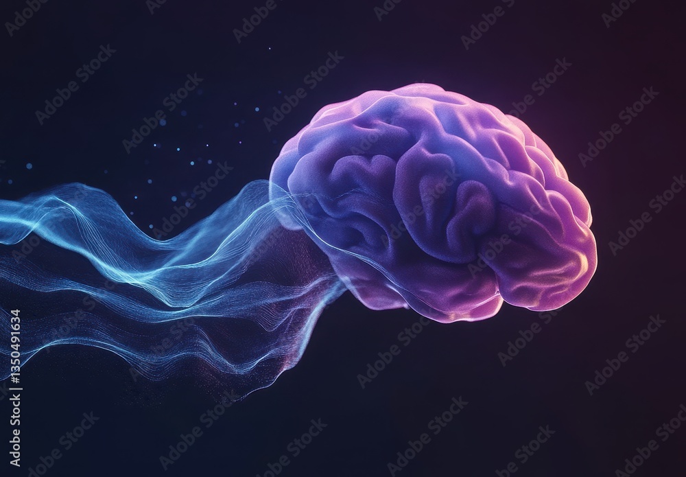 Poster abstract representation of a brain with colorful waves showcasing the concepts of creativity, intell