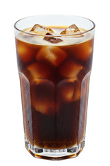 Iced Americano Coffee in a Glass with Ice Cubes, Isolated Transparent Background, Ideal for Cafe Menus and Beverage Promotions