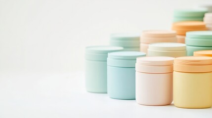 Vibrant Pastel Skincare Containers on White Background