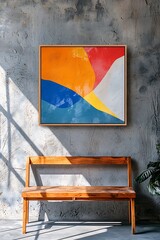 Artistic studio wall mockup featuring a colorful abstract frame on a textured gray wall
