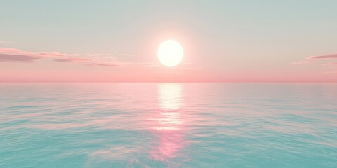 Obraz premium A 3D rendering of a soft pink and blue sunset over the ocean, with the sky gradually transitioning from pastel pink to light aqua
