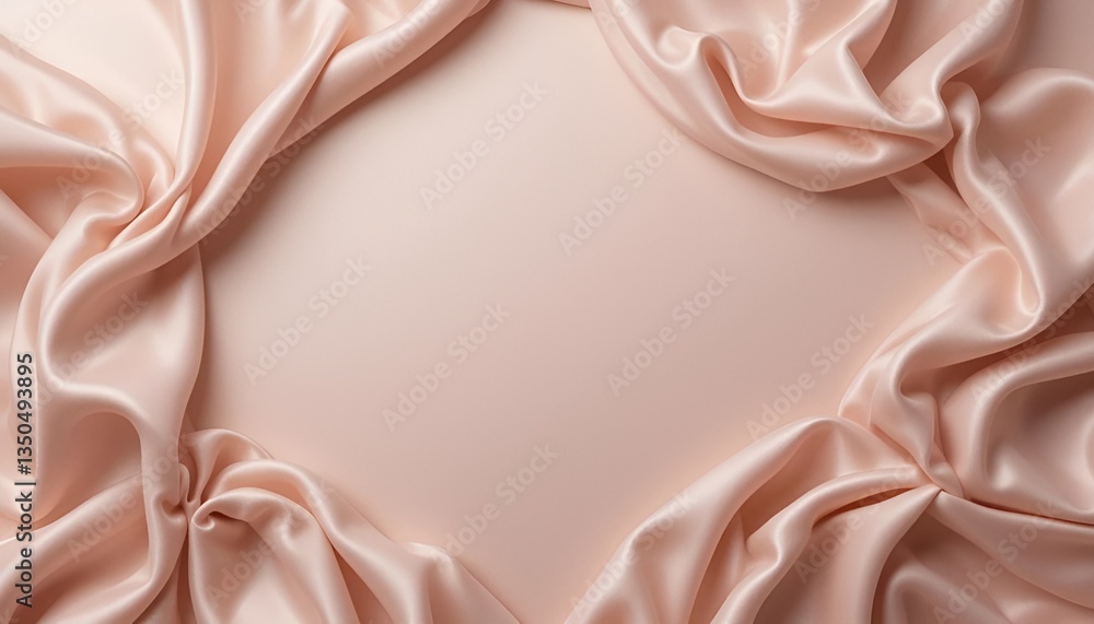 Poster delicate peach silk fabric draped around a soft peach background creating a frame effect for text