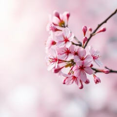 Obraz premium Delicate pink blossoms in full bloom against a soft spring background, vibrant, springtime, design