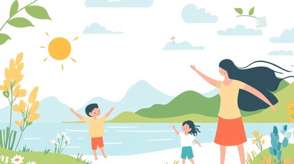Fototapeta premium Family Enjoying a Sunny Day at the Beach Together