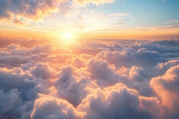 A stunning vertical view of the sky at sunset, adorned with beautiful clouds.