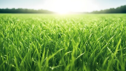 Obraz premium Close-up view vibrant green grass a sunlit meadow.