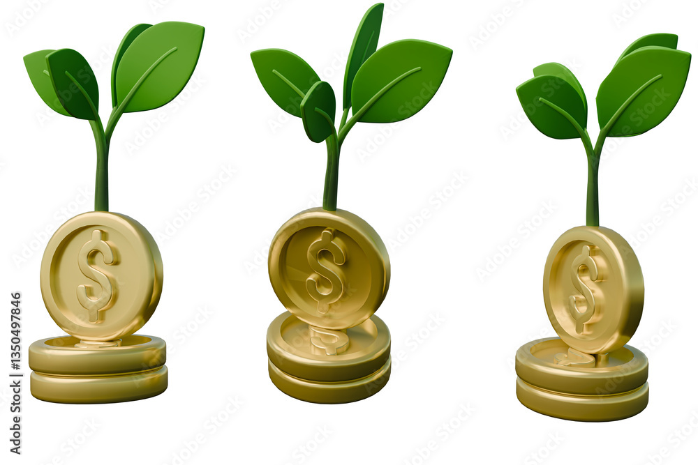 Poster 3d rendering, 3d realistic ,money tree dollar coin in 3d rendering transparent background