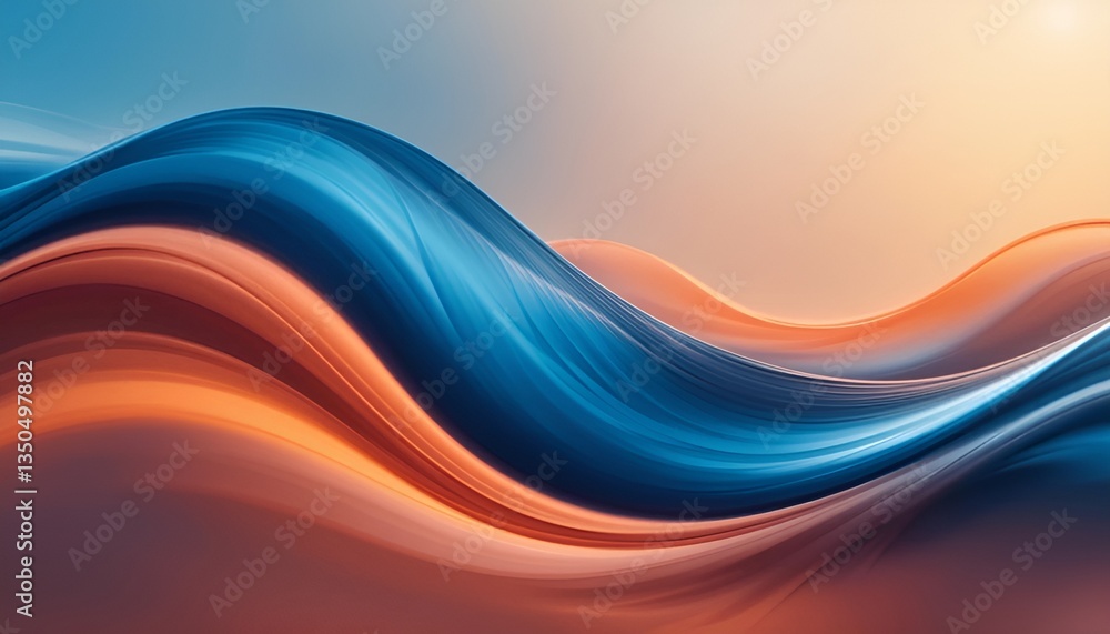 Poster abstract background with flowing blue and orange waves creating a dynamic and smooth visual effect