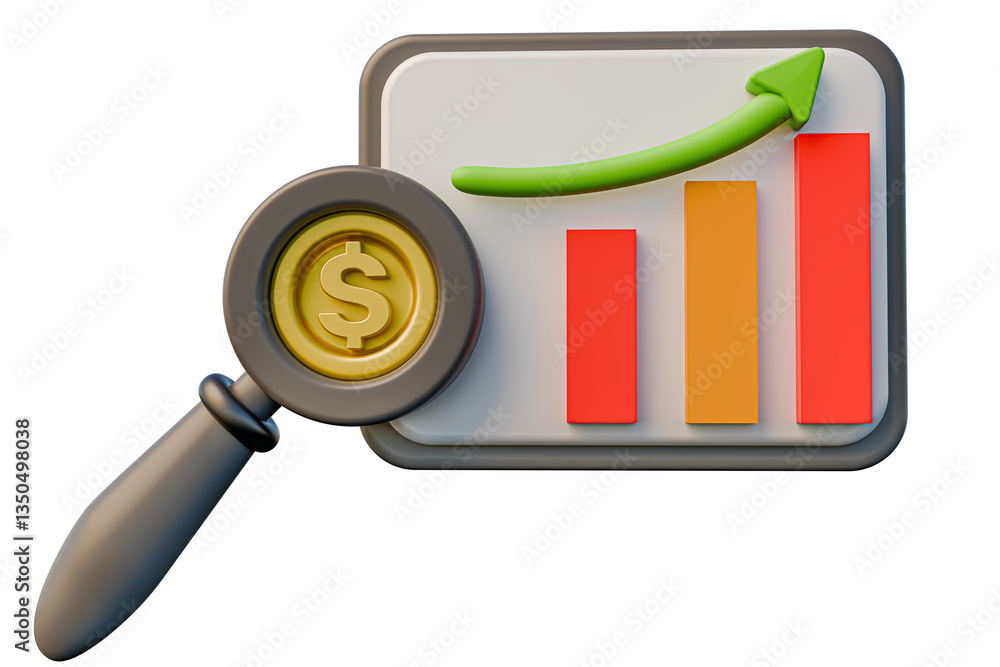 Poster 3d rendering, 3d realistic, analyzing trading suitable for trading content 3d rendering transparent 