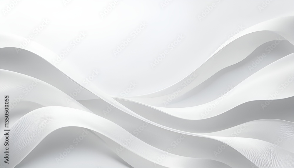 Poster abstract white background with smooth flowing waves and subtle light and shadow gradients design