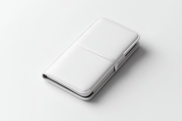 White smartphone wallet case, top view.  A minimalist,  sleek, protective cover for a mobile phone.  High-quality, smooth,  synthetic leather-like material