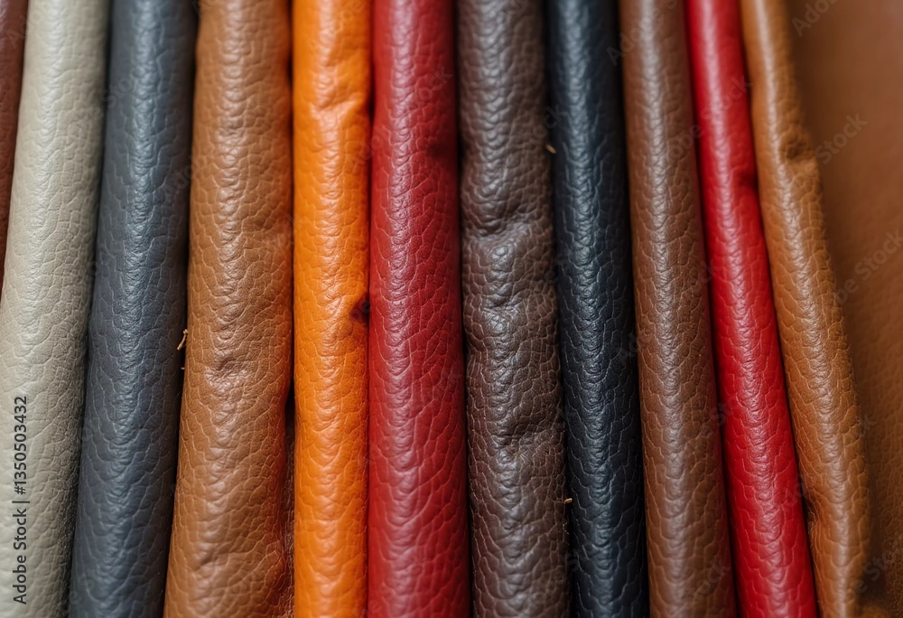 Poster rows of artificial leather samples display a stunning range of colors, showcasing textures that invi