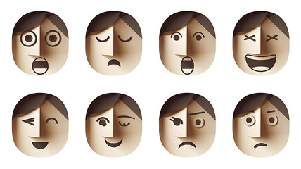 Diverse emotions stylized faces minimalist design