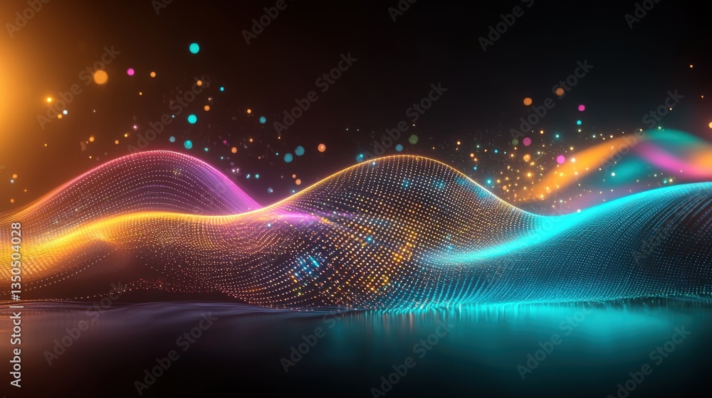Aufkleber vibrant digital waves flowing and undulating in a futuristic ethereal landscape captivating abstract