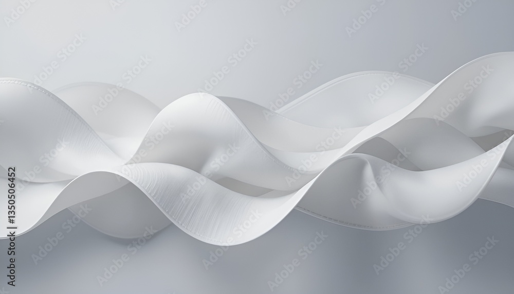 Poster abstract white fabric waves flowing gently in a smooth and elegant motion on a light gray background