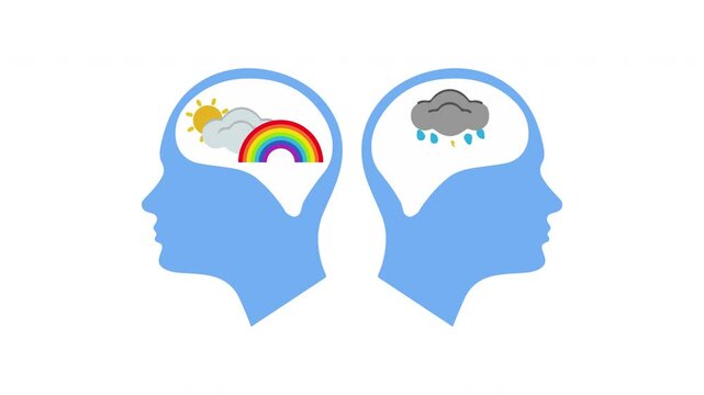 Metaphor bipolar disorder mindset. Psychology and mental health with double face split personality animation