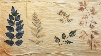 Naklejka premium Pressed fern leaves on aged paper