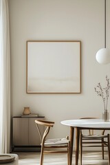 Bright dining room wall mockup showcasing a framed artwork and simple furnishings