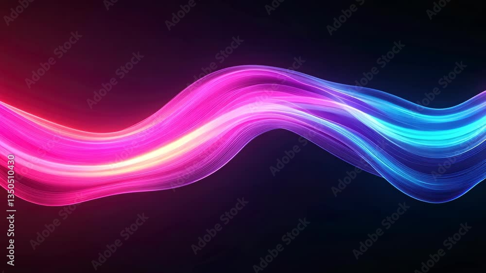 Poster looping animation neon fluid particles against dark background offering vibrant glowing streaks of m