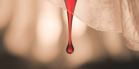 A single red drop hangs, dripping.